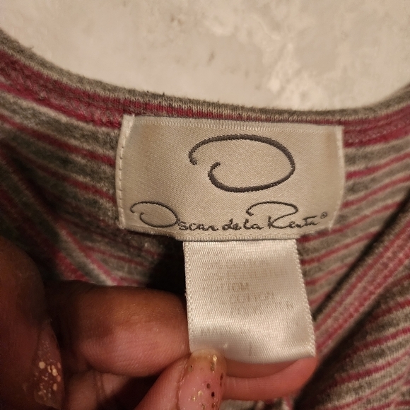 O Oscar De La Renta Striped Short Sleeve Top Size L - Picture 4 of 10